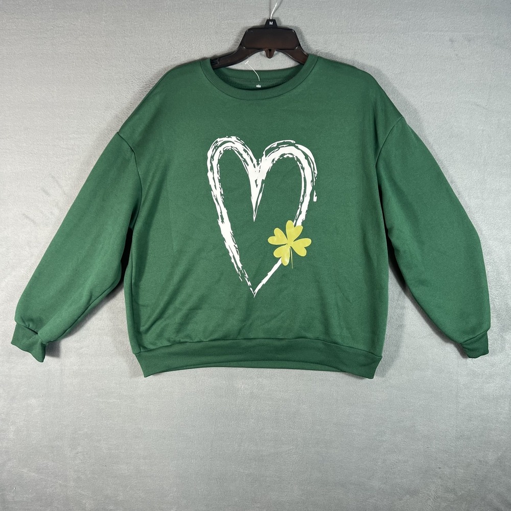 SHEIN Women's Green Heart Shamrock Graphic Crewneck Sweatshirt‎ Size M Oversized